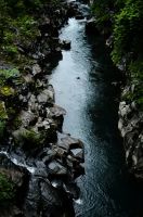 厳美渓岩手県一関市にある磐井川中流の渓谷。栗駒山（須川岳）を水源とする。全長2キロメートルで奇岩や怪岩に富む[1]。1927年（昭和2年）に国の名勝及び天然記念物に指定された。厳美渓は栗駒山の噴火によって堆積したデイサイト質凝灰岩が、磐井川の水流によって浸食され、形成されたものである。奇岩、瀑布、深淵と様々な表情を見せるが、特に川底には甌穴の発達が顕著。これは巨石の隙間を流れた礫（小石）が水流の中で暴れて弧を描き、岩盤を球状に削っていったもので、地質学上にも貴重なもの。Wikipediaより